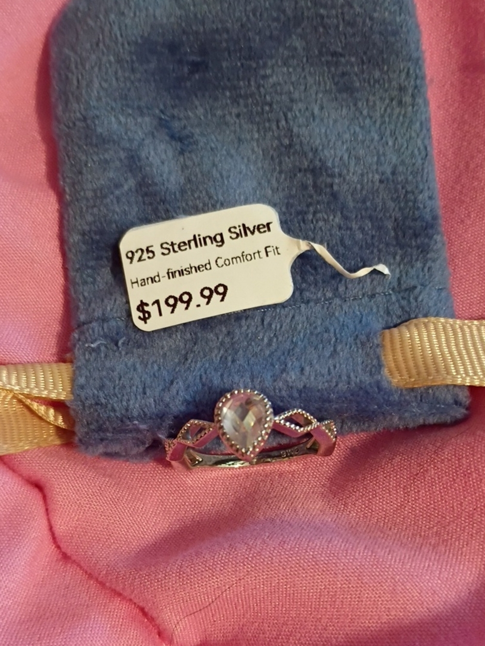 Sterling Silver Teardrop Crown Ring - Pink Accent